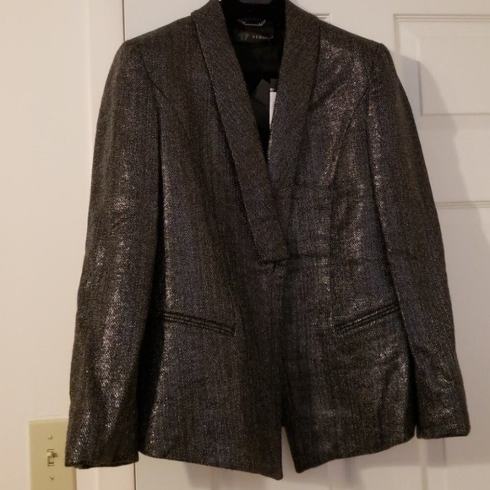 Versace Metallic Dark Gray Blazer Size 42 Cotton Wool Chic Feminine Luxury NWT